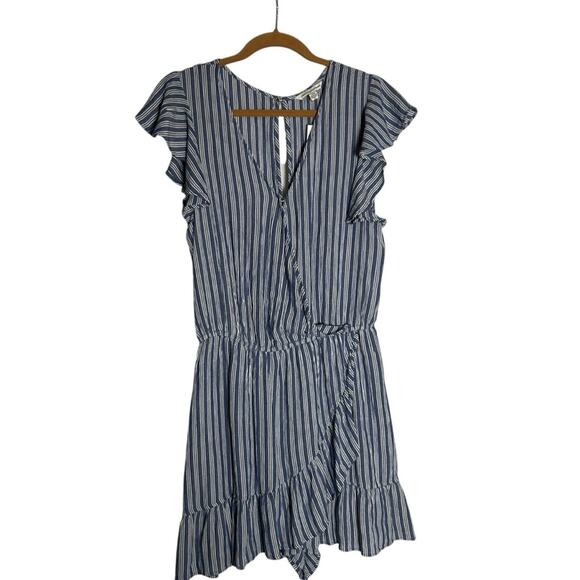 American Eagle Outfitters Pants - NWT American Eagle Blue & White Striped Faux Wrap V Neck Mini Dress Romper Large